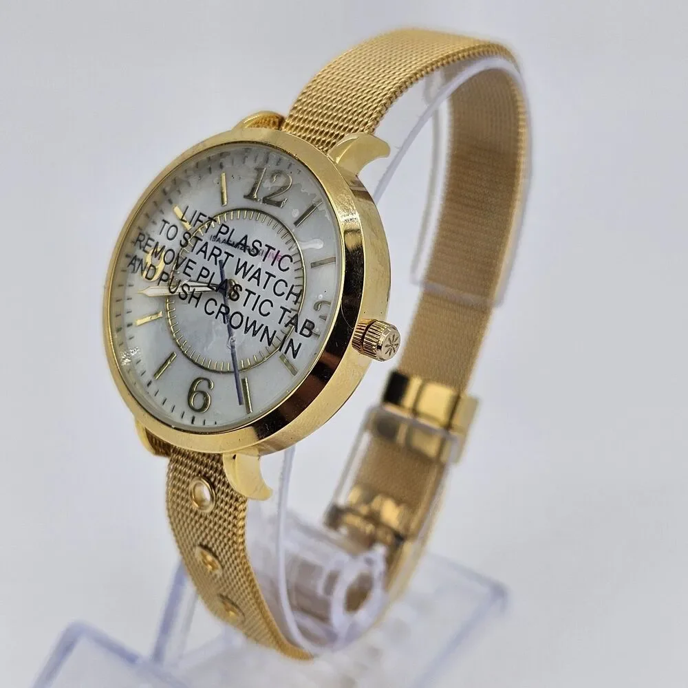 Issac Mizrahi Live Women's Watch 36MM Gray Dial Gold Case Mesh‎ Band New Battery